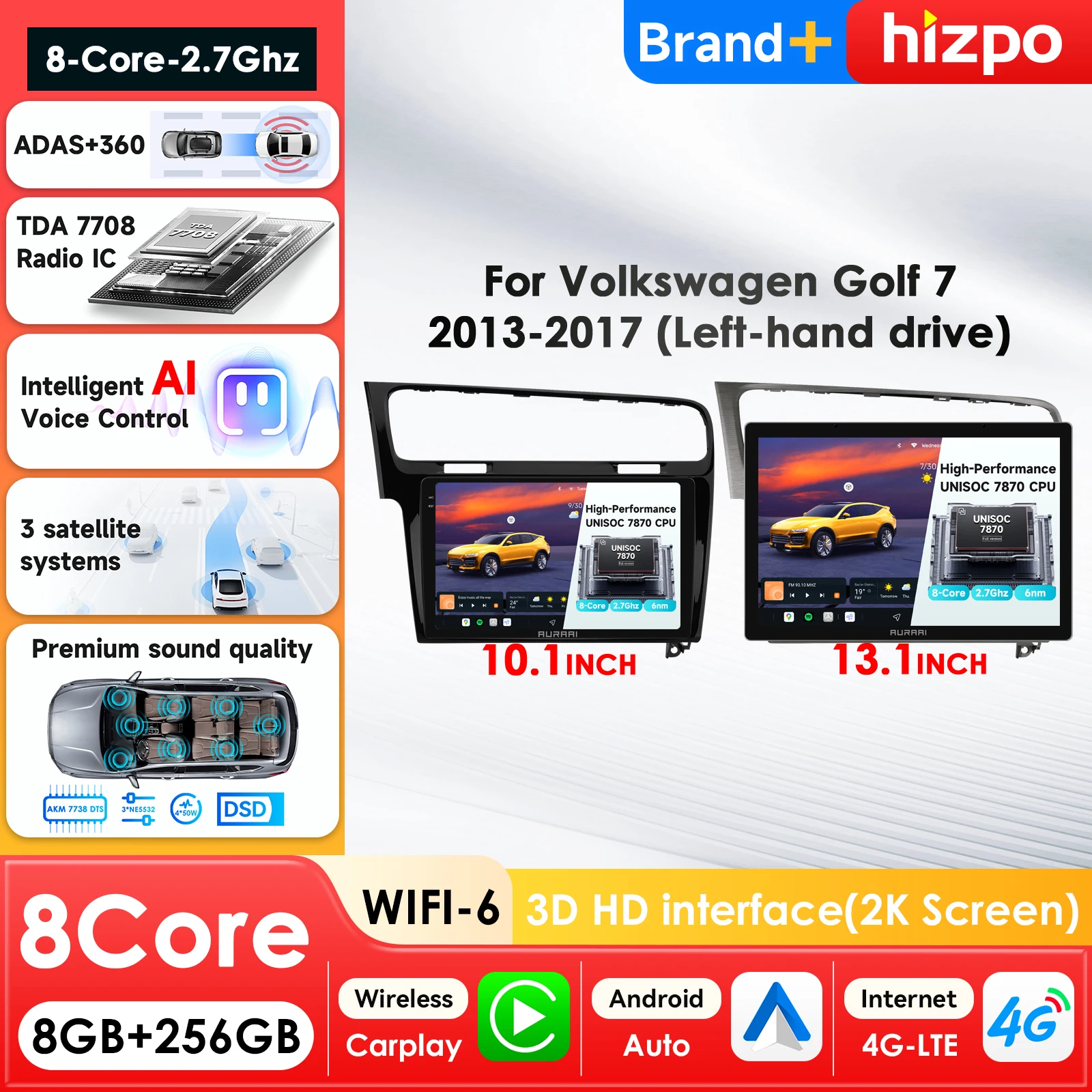 

AURA AI 2K 3D Screen 8Core Multimedia Player for Volkswagen VW Golf 7 2013-2017 Auto GPS Carplay Autoradio Intelligent 360cam