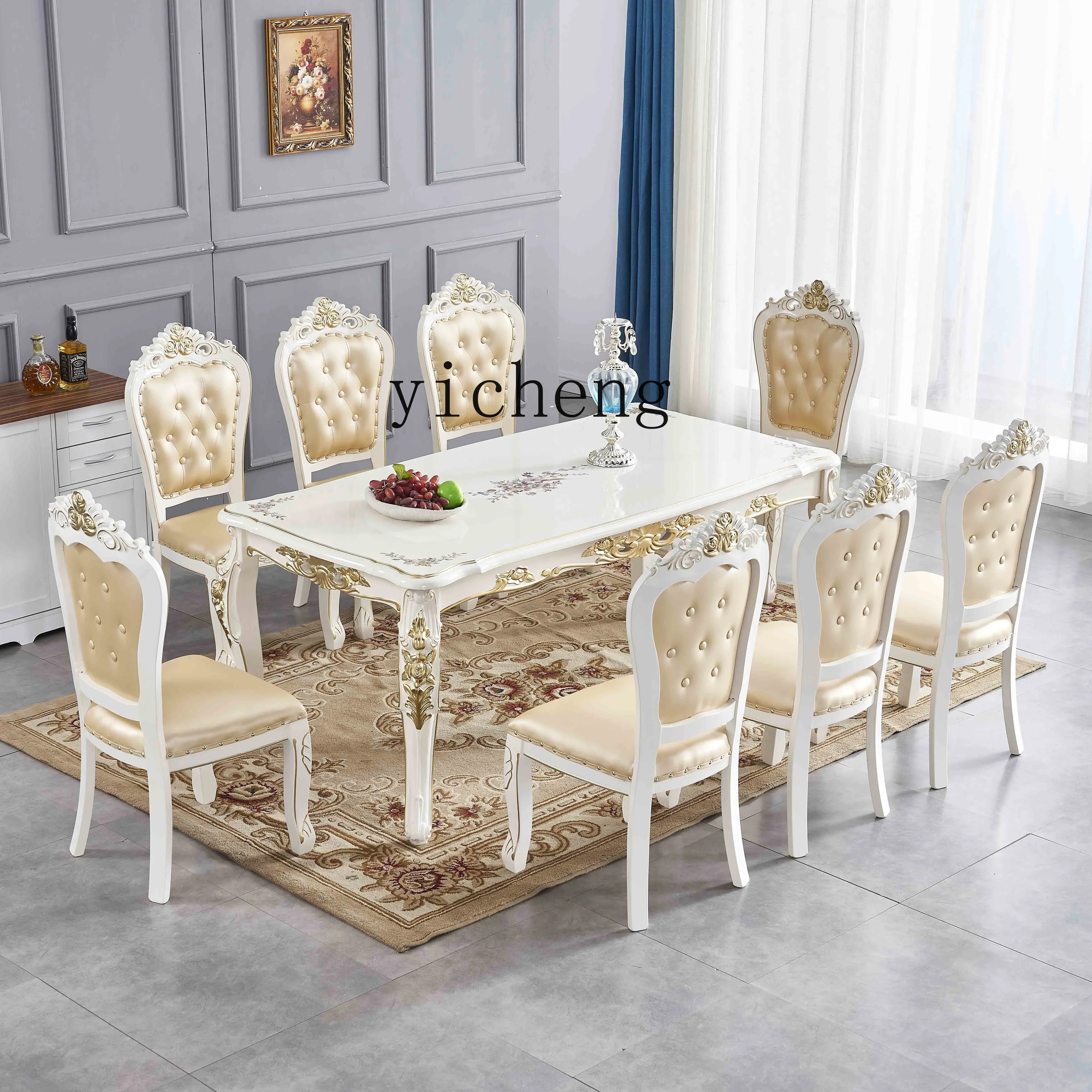 ZC solid wood large dining table extended table family 10 people villa western restaurant dining table