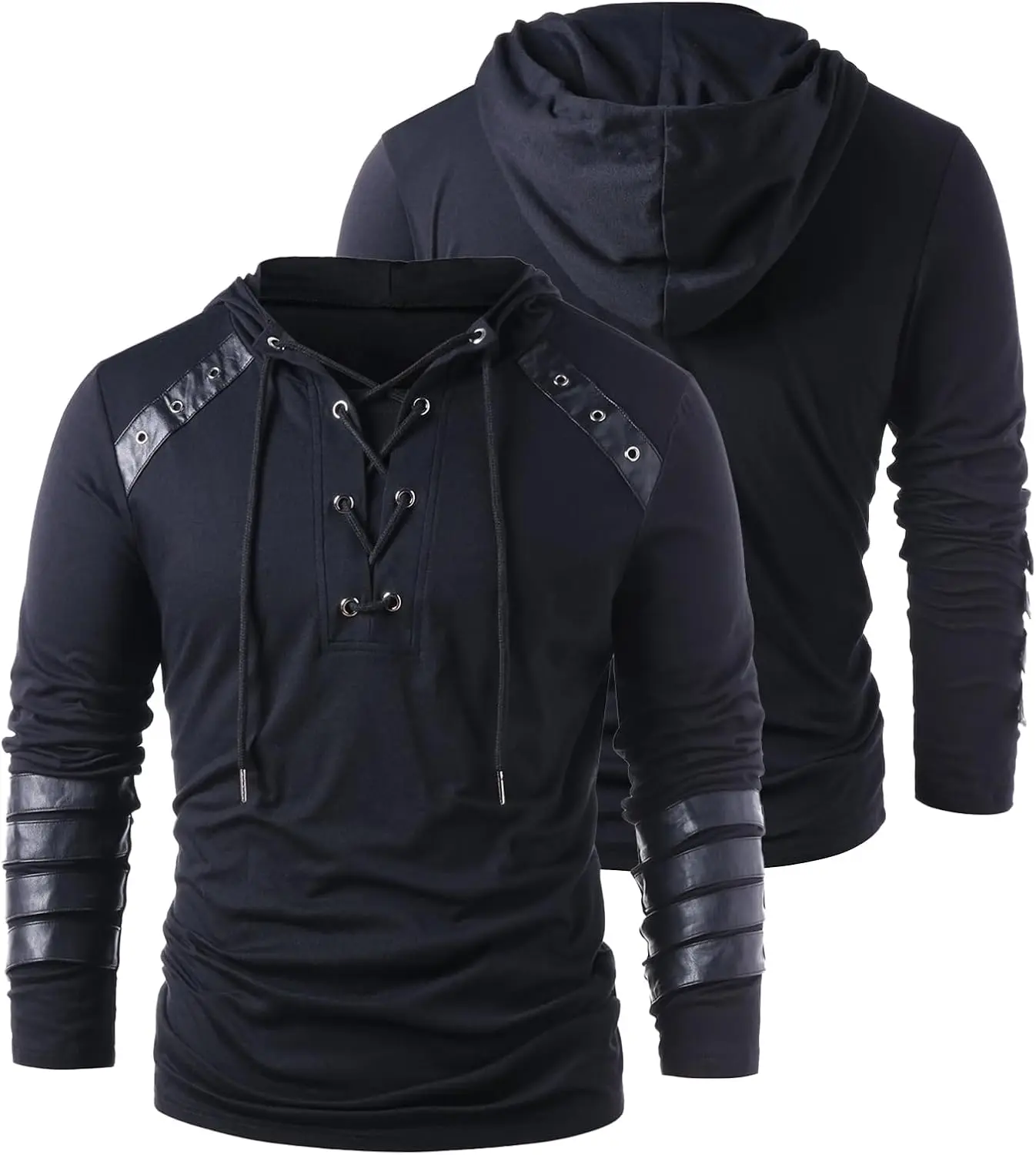 Herren Gothic Lace Up Hoodie Shirts Retro Sweatshirt Vintage Steampunk Kapuzenoberteile Halloween Cosplay Kostüm