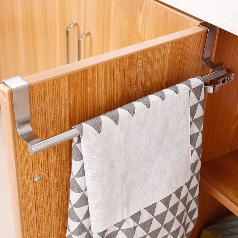 Kitchen Cabinet Door Towel Bar Stainless Steel Door Back Towel Hanging Holder Bathroom Punch-free Towels Hooks  Home Organizer image 2