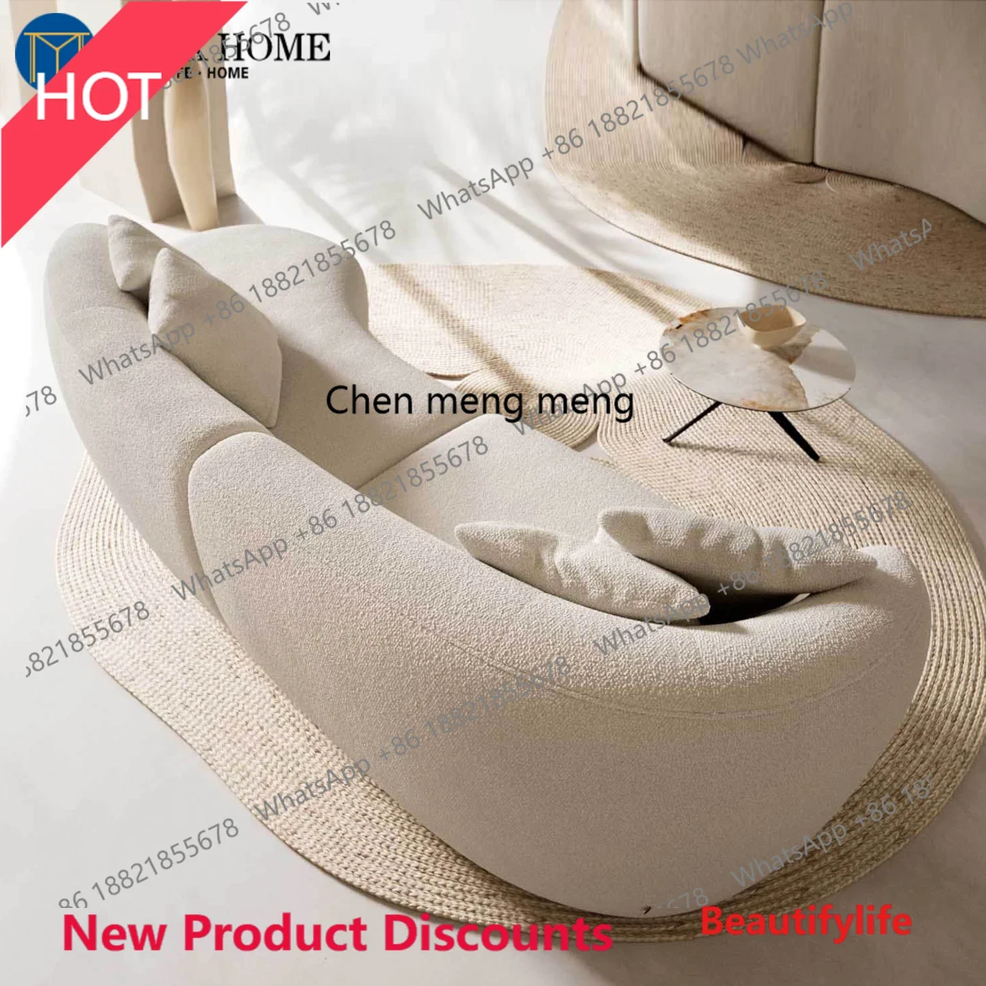 

P32 Cream wind curved sofa beauty salon hotel lobby lounge area creative special-shaped sofa