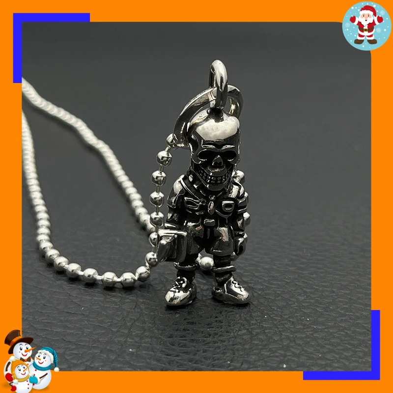 Advanced Single Knife Skull Soldier Ring Pendant Necklace Men's and Women's Classic Men's Domineering Locomotive Trendy Brand