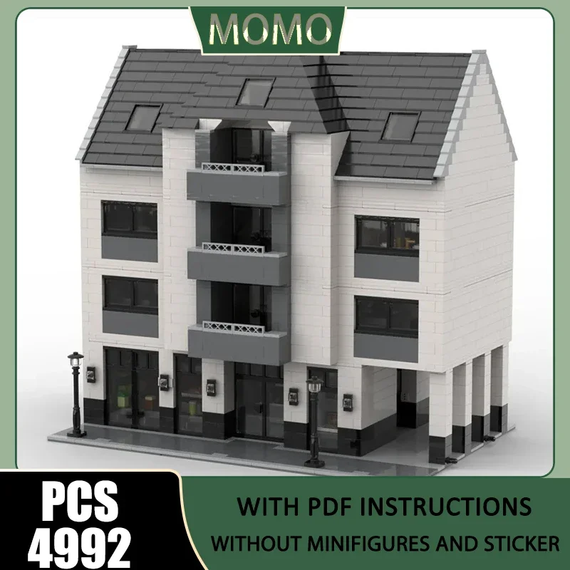 City Street View Model Moc Building Blocks Luxury Duplex Apartment Model Technology Brick DIY Assembly Construction Holiday Toys