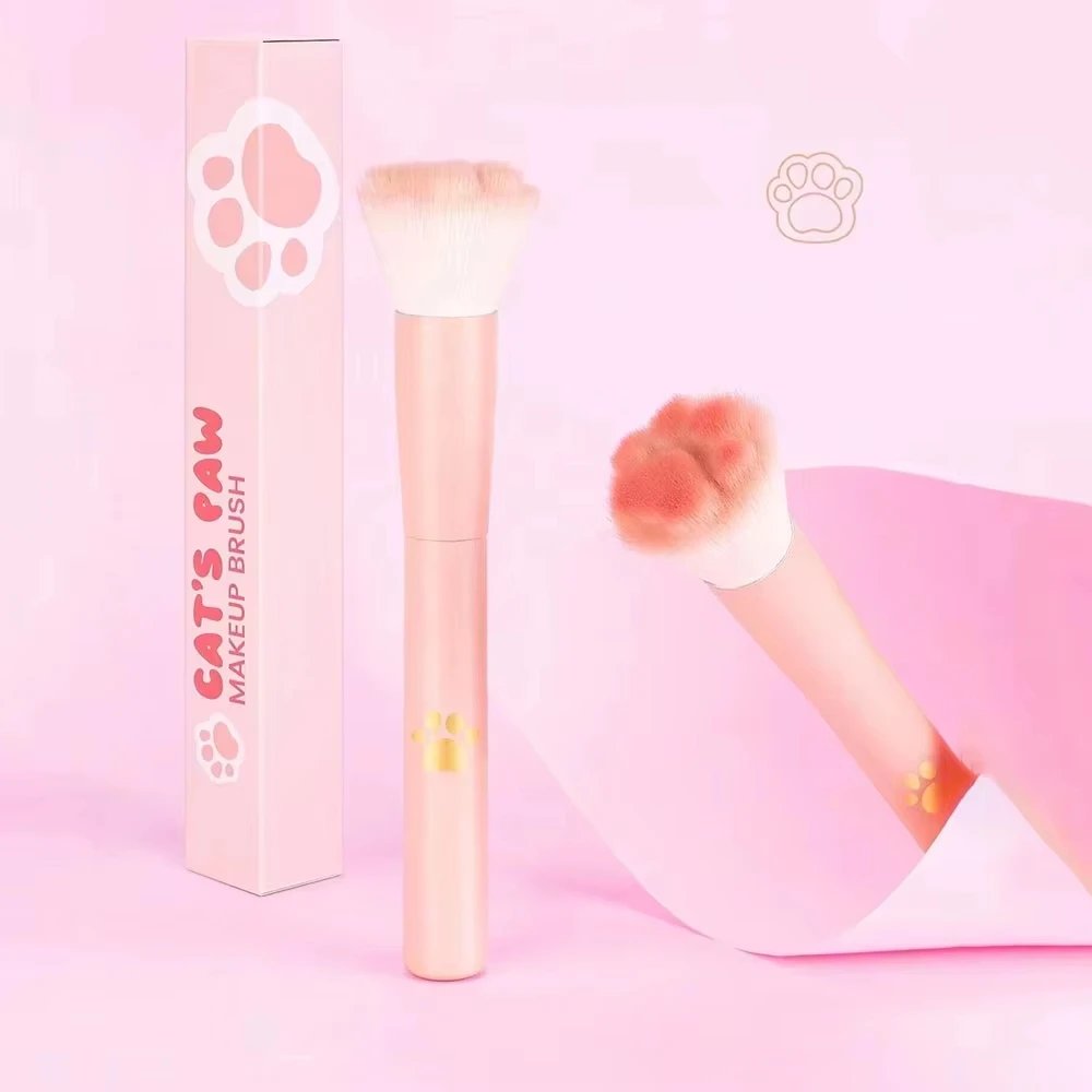 1Pc Cat Paw Blush Brush with Storage Box, Soft Bristle Makeup Brush for Blush, Powder, Contour & Highlighter, Professional Face