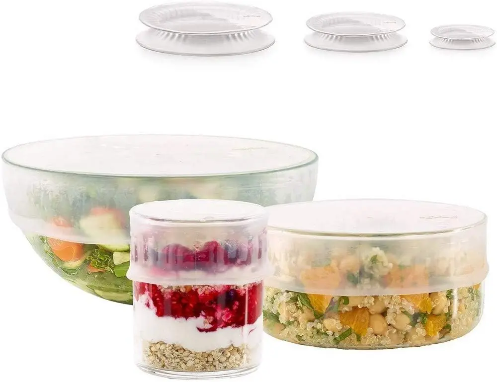 

Lékué Reusable Silicone Flexible Lid (Set of 3) Keeps Food Fresh in Your Own Containers, Cans or Bowls, Hygienic, Lightw