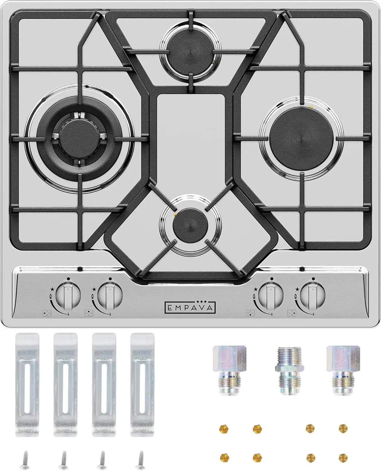 

Gas Stove Cooktop 4 Burners NG/LPG Convertible Stainless Steel Cooker, 24 Inch