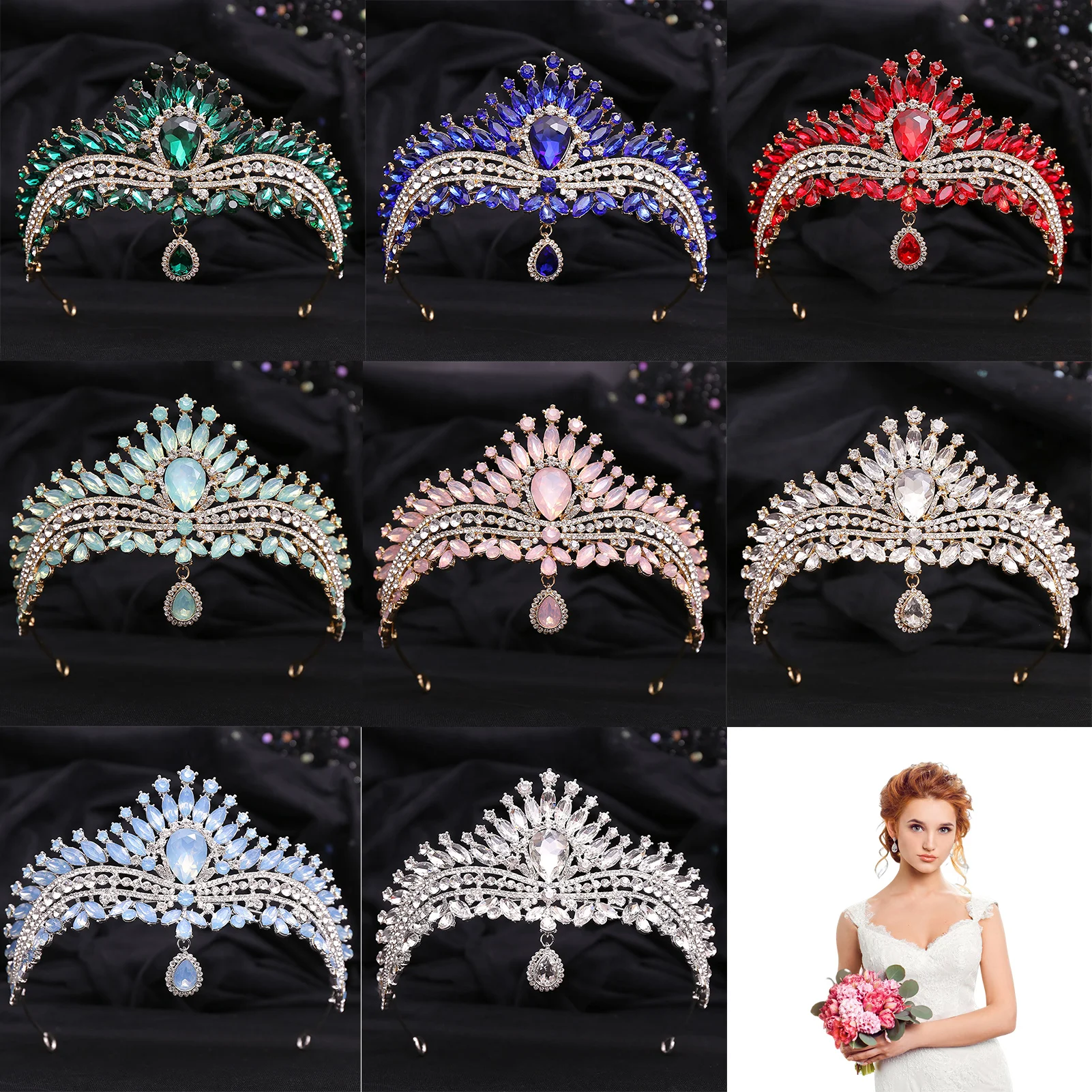 

Bridal Crown Queen Headband Baroque Headwear with Sparkly Rhinestones for Masquerade Ball Banquet Cosplay