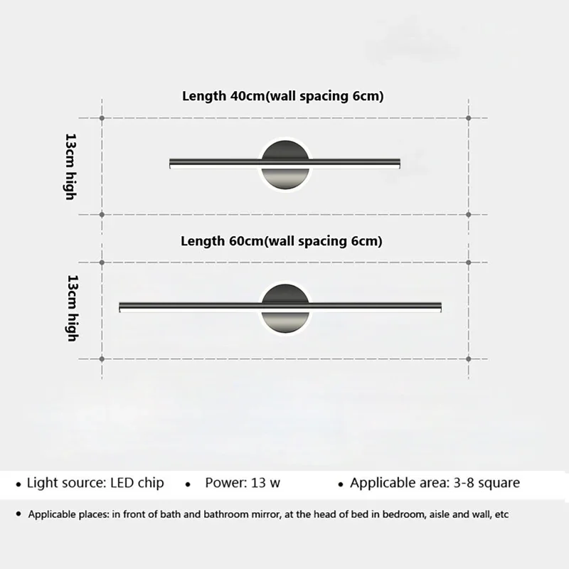 Modern LED Wall Lamps Mirror Light 40CM Black Gold Long Strip Light Bathroom Dressers Toilet Lamp Home Decor LED Lighting Lustre