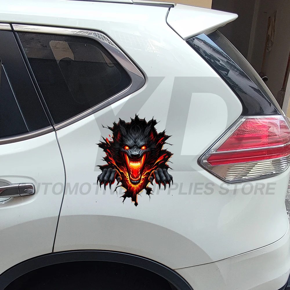 3D Wolf Car Sticker Fire Hellhound Werewolf Decals Waterproof Vinyl Auto Body Window Laptop Decor Skeleton Animal Styling