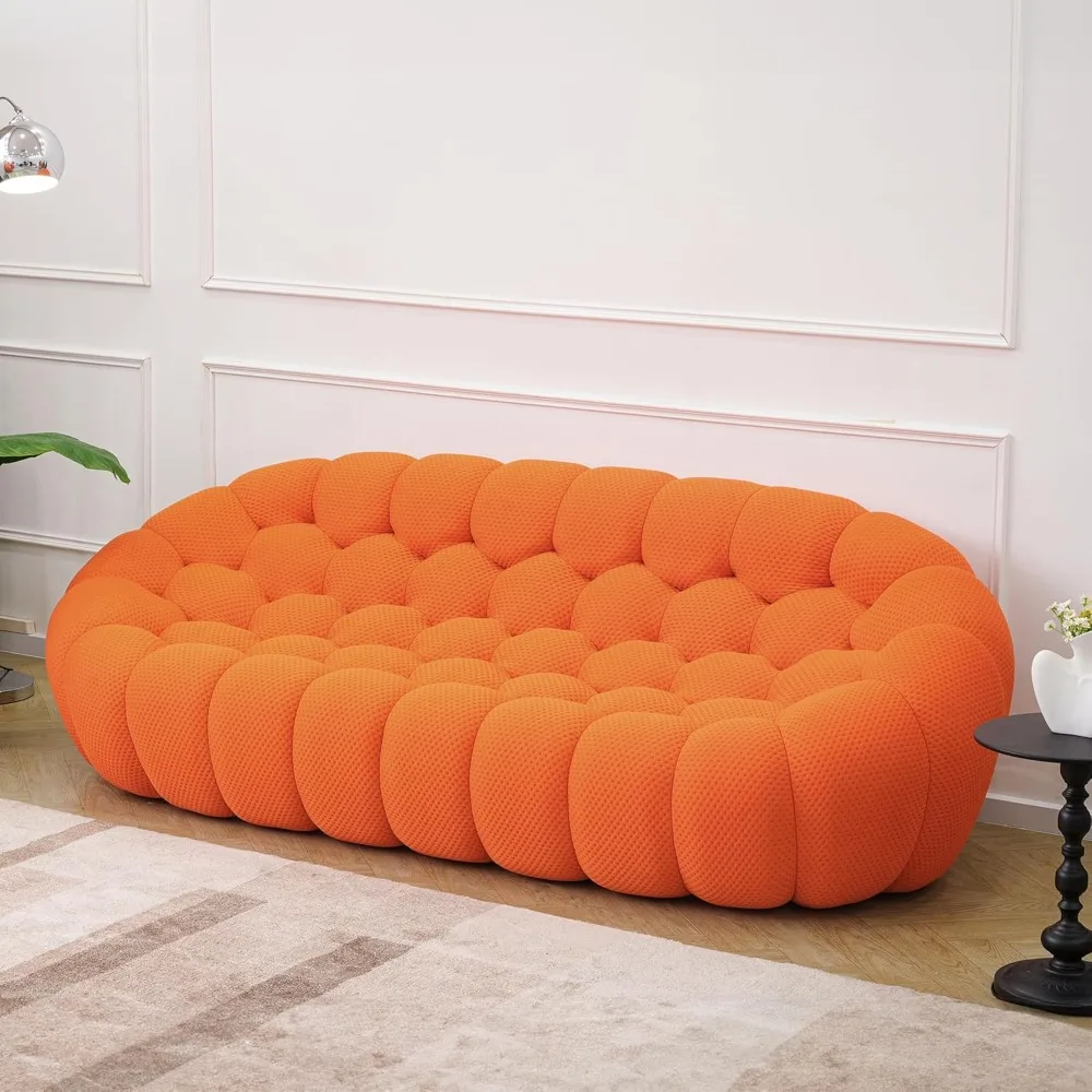 Bubble Sofa Curved Couch, Comy Upholstered Sofa, Mesh Fabric Floor Sofa, 3D Honeycomb Shape Modern Couch