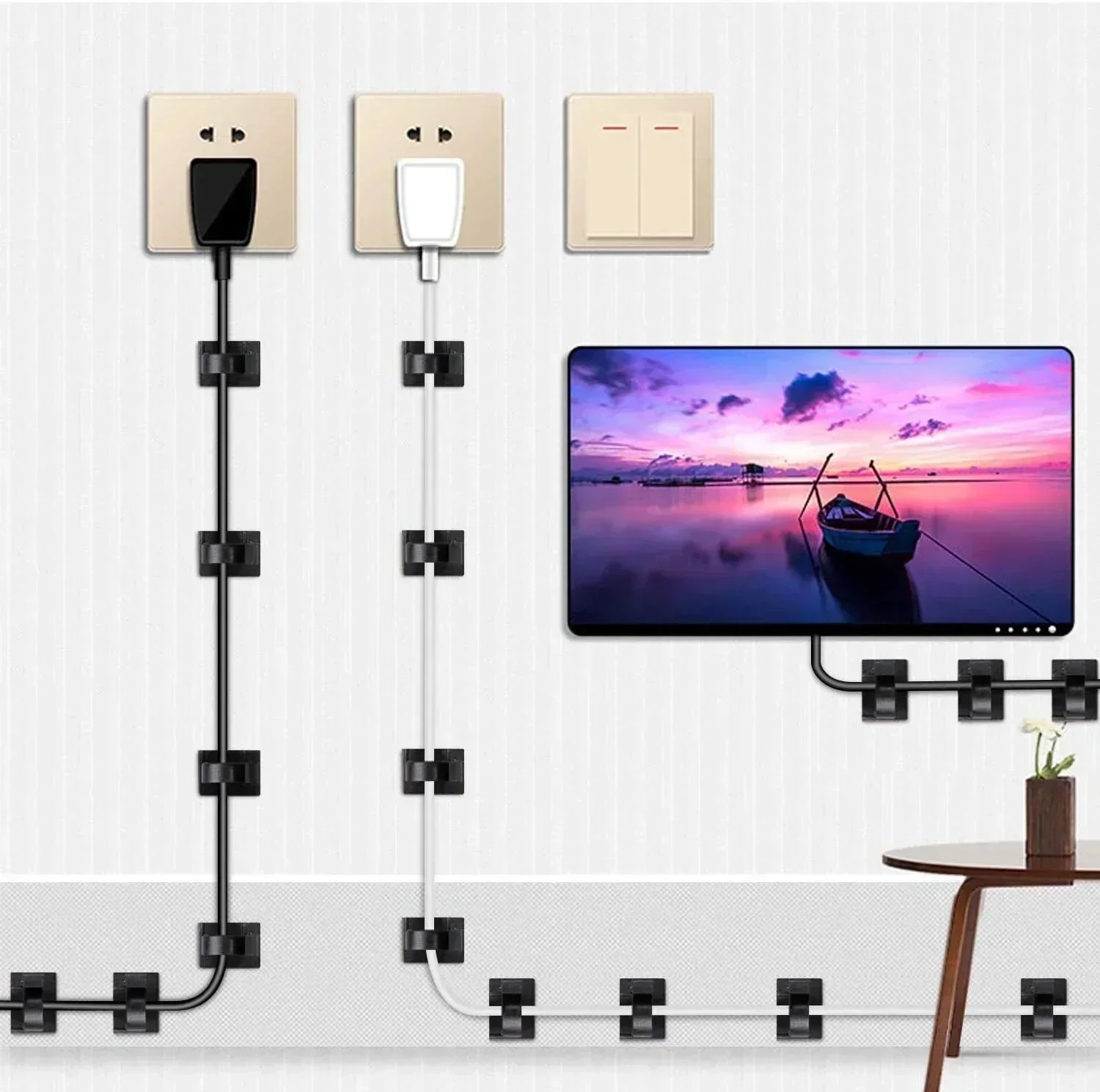 Adhesive USB Cable Organizer Car Wire Clip Fixer Holder Adjustable Cable Management Mount Clamp Network Office Car Cord Winder view 4