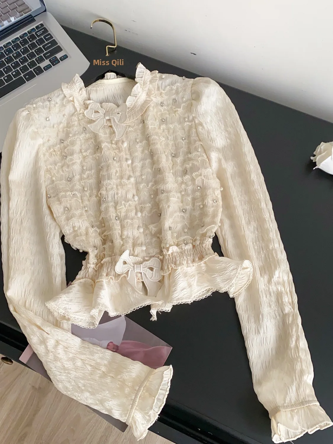 Ele francês sle longo sve cintura plissada cinching irt feminino moda primavera outono topo na moda poliéster respirável