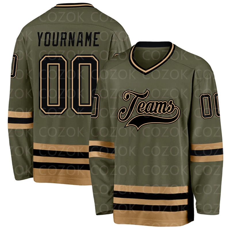 Custom Army Green Hockey 3D Print You Name Number Men Women Ice Hockey Jersey Competition Training Jerseys