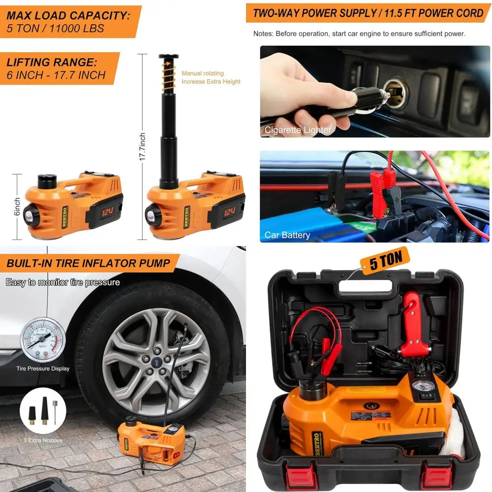 

12V 5-Ton Hydraulic Car Jack Kit for Sedans and MPVs, 6-17.7 Tire Changing Range