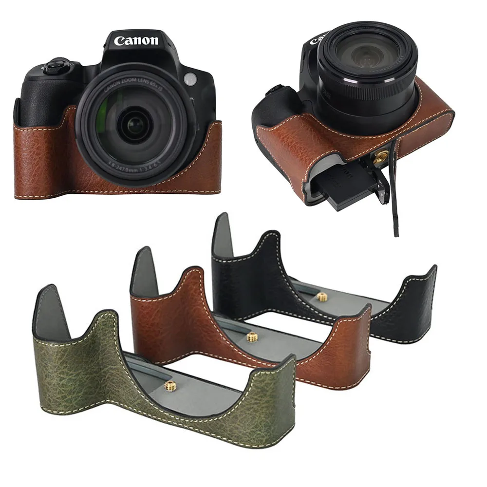 PU Leather Camera Half Body Case For Canon SX70 HS  SX70HS Bottom Opening Magnetic Cover
