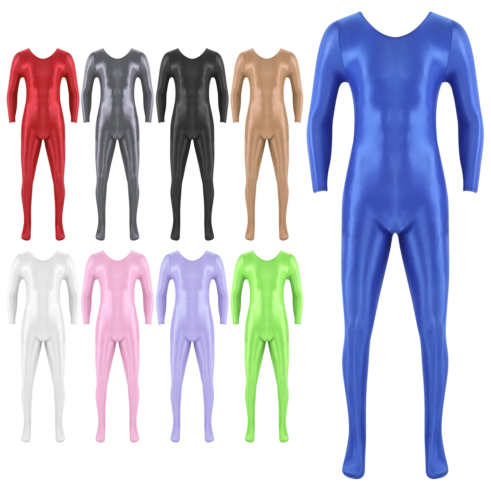 

Mens Glossy Sheer Bodystockings See Through Stretchy Full Body Bodysuit Seamless Long Sleeve Bulge Pouch Unitard