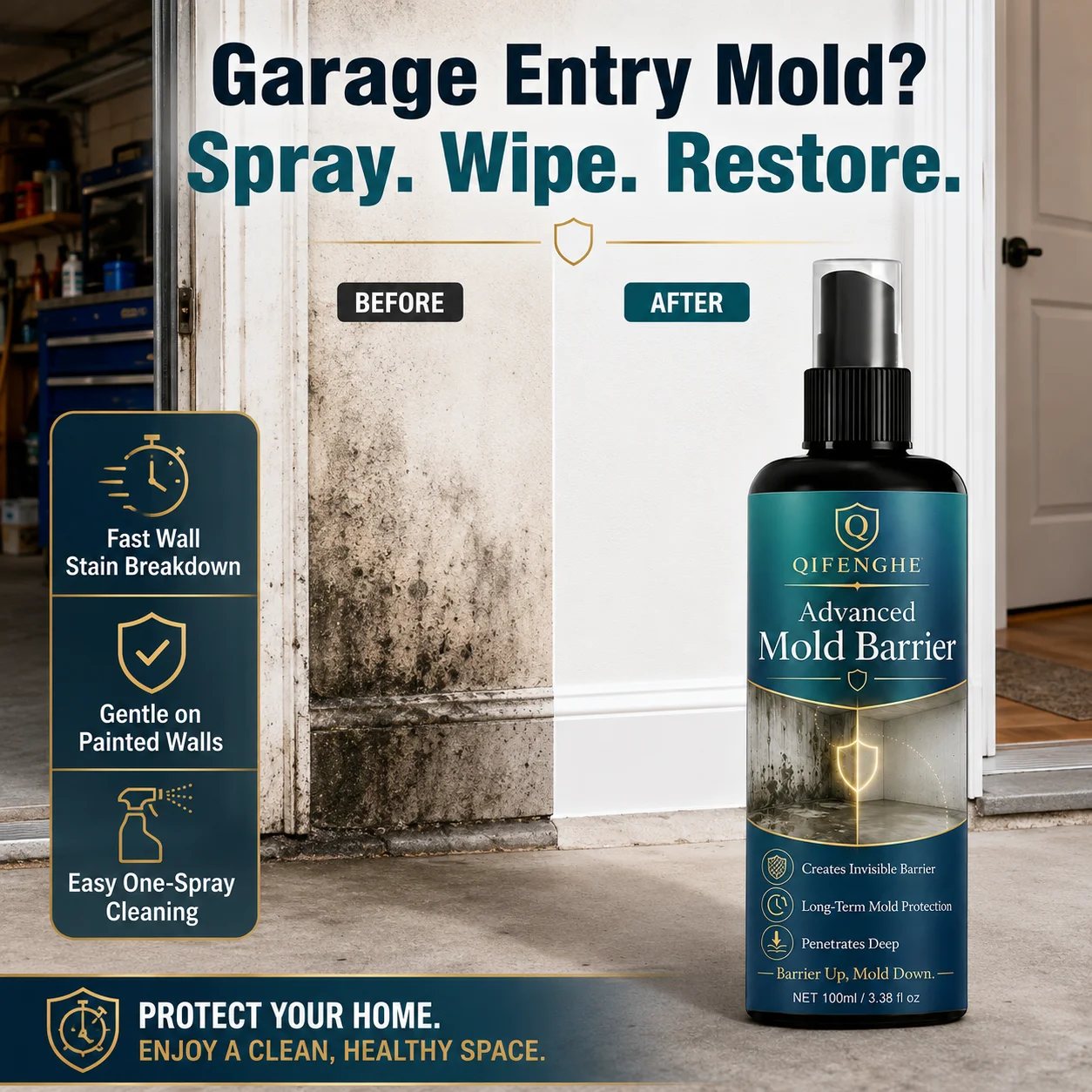High-Efficiency Wall Cleaner 100ml, All-Purpose Wall Stain Remover for Kitchen Bathroom Walls, Removes Grease Crayon Mold Stains