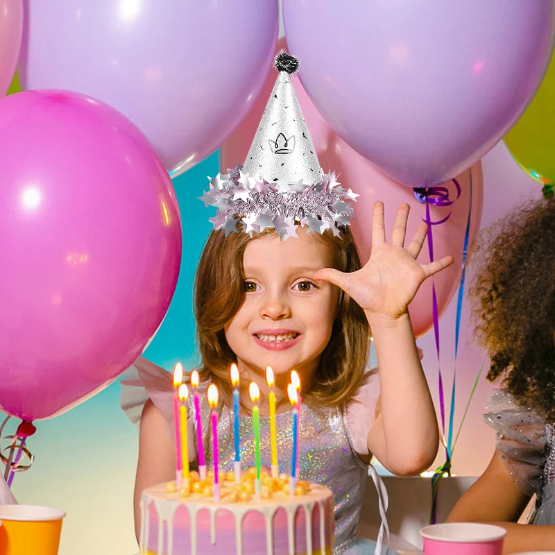 Sombreros de cono para fiesta de cumpleaños, gorro de papel con lentejuelas y estrellas brillantes, suministro de decoración de corona para fiesta de cumpleaños para niños, sombrero de Navidad, vestido para Baby Shower