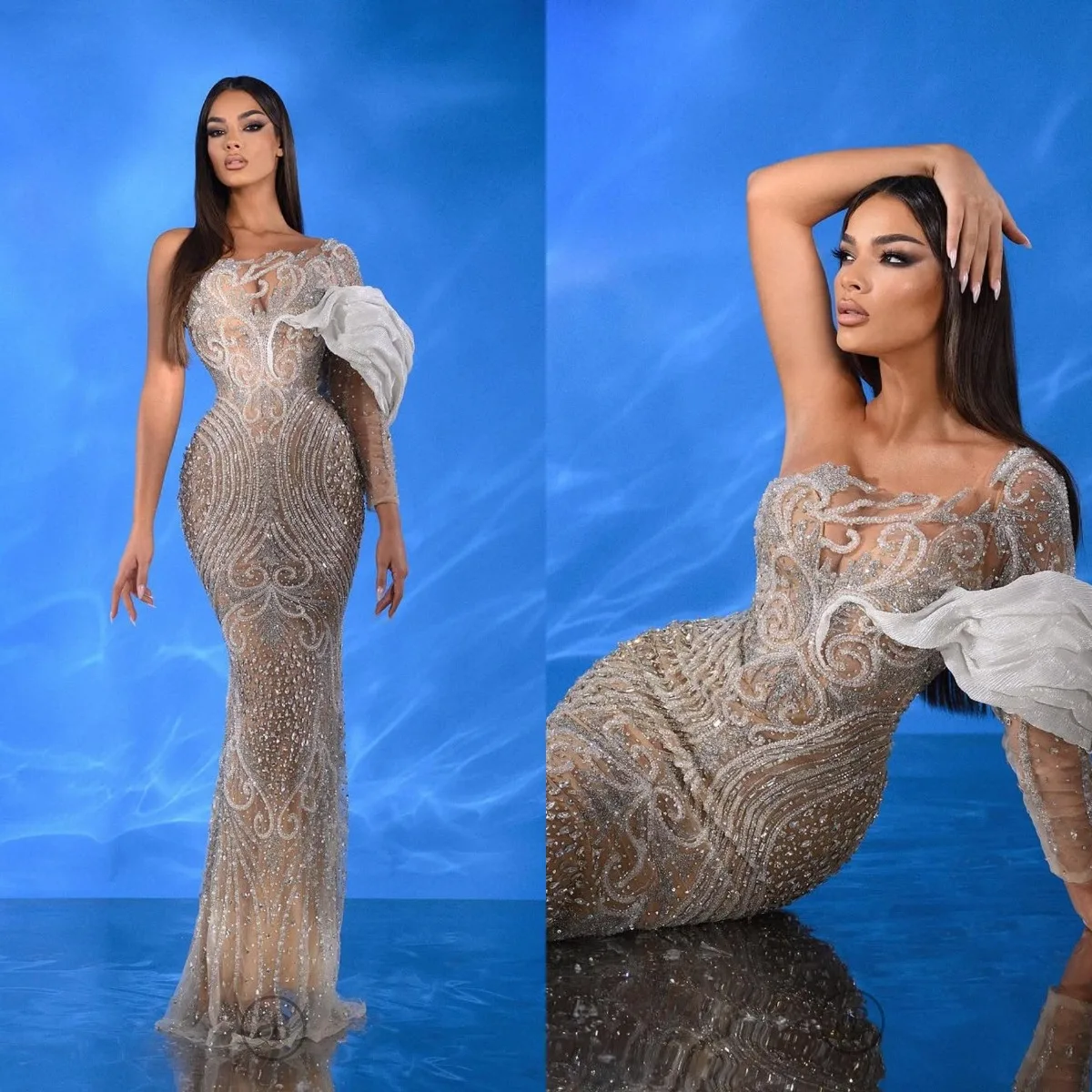 One Shoulder Mermaid Bridal Dresses Luxurious Rhinestone Beaded Floor Length Bride Gowns For Wedding Evening Party Customized
