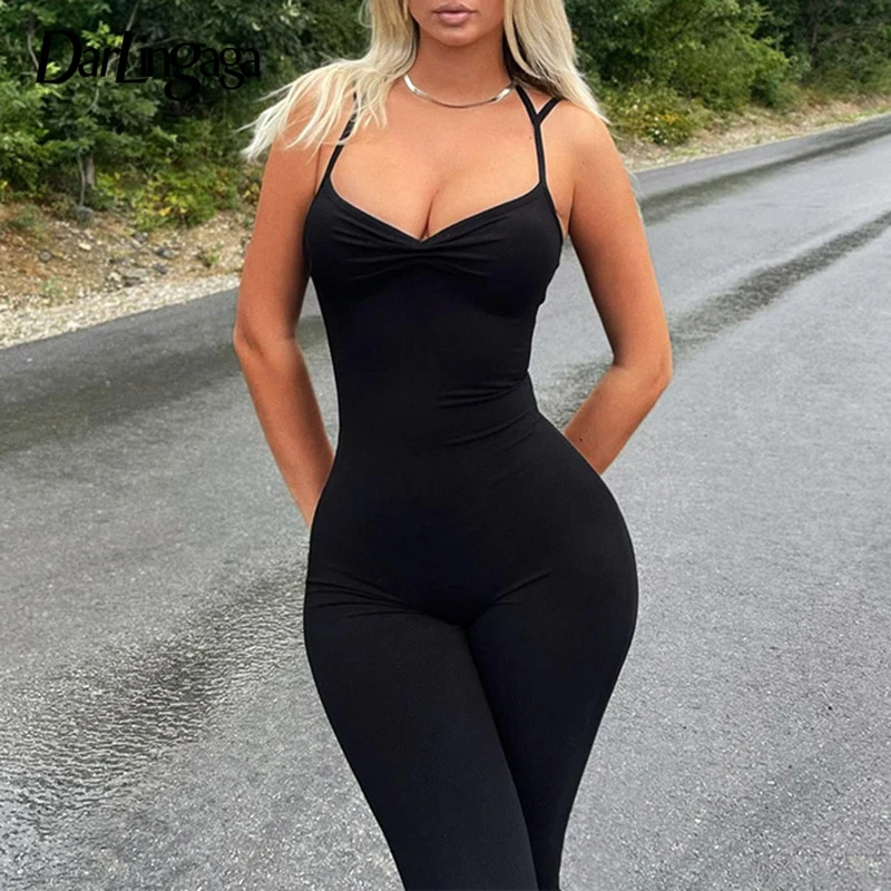 

Darlingaga Streetwear Spaghetti Strap Fitness Summer Jumpsuit Women Backless Halter Fashion Sporty Chic Rompers Bodycon Gym New