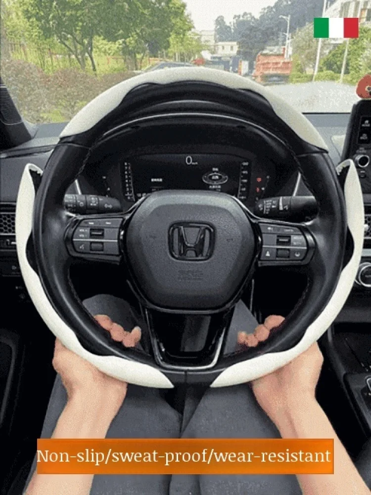 Winterresistant steering wheel cover wave tumbled fur handlebar cover car antiskid
