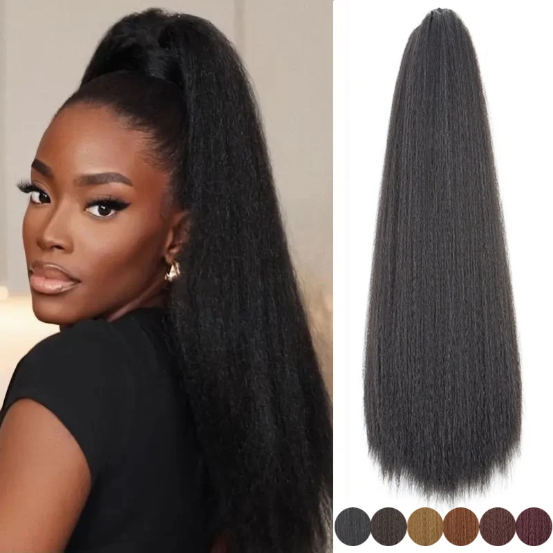 

Синтетический 22-дюймовый длинный прямой хвост яки, пушистый зажим для наращивания волос, черный, коричневый, шиньон для женщин