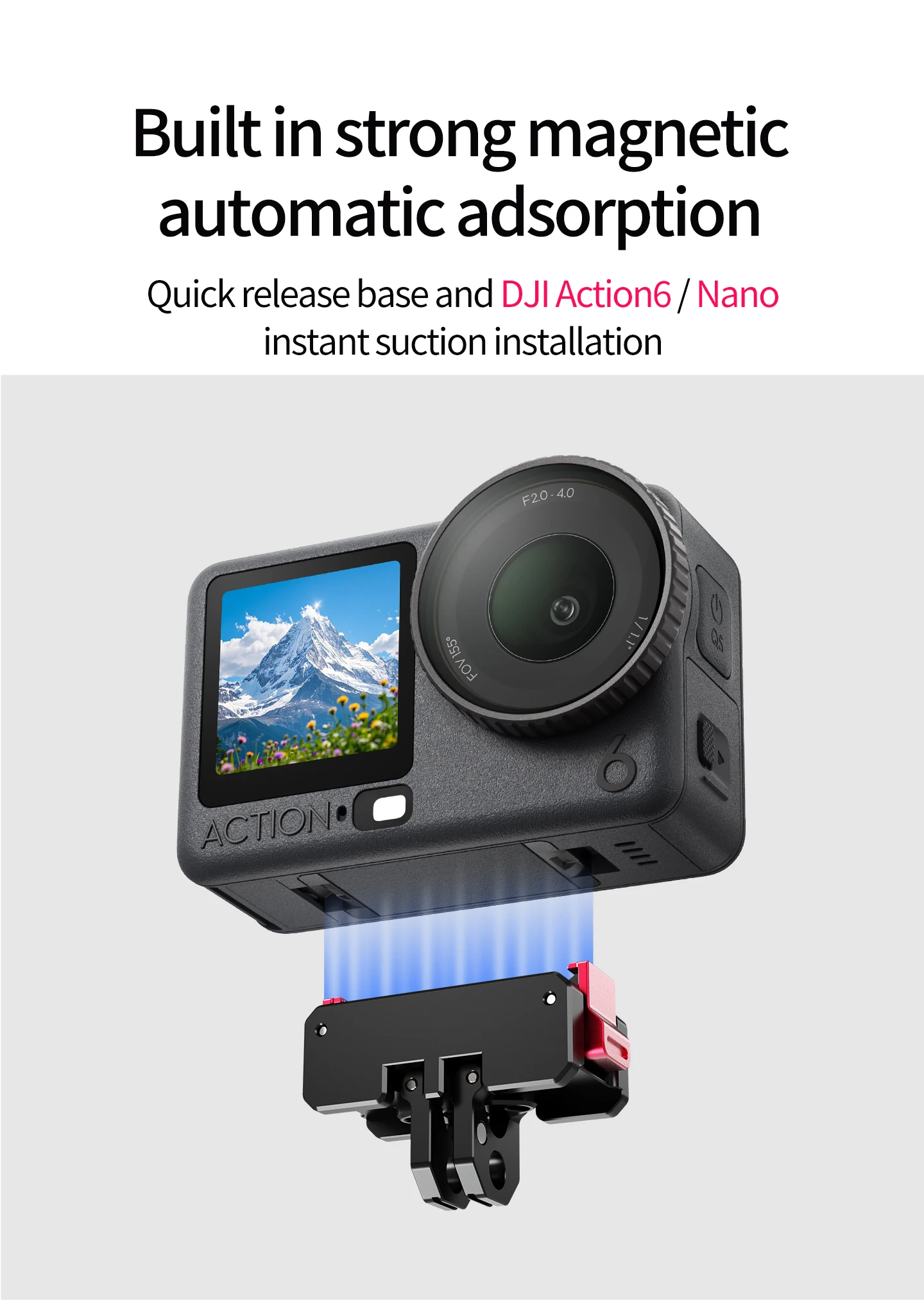 Magnetische Schnellverschluss-Klapphalterung mit zwei Klauen/1-Zoll-Kugelkopfadapterhalterung für DJI Osmo Action 6/Osmo Nano Kamera-Zubehör – Detail 5