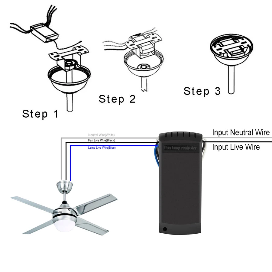 QIACHIP Universal Ceiling Fan Lamp Remote Control Kit AC 110-240V Timing Control Switch Adjusted Wind Speed Transmitter Receiver