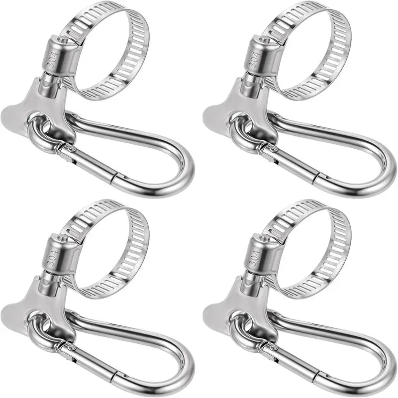 AB46-4 Pcs Flag Pole Clips Outdoor Garden Flagpole Clamps With Carabiner Adjustable Flagpole Clamps For Holding Flag