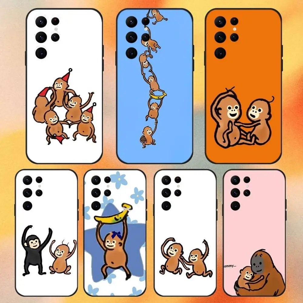 

Funny Monkey Monki Cute Phone Case For Samsung S 25,24,23,22,30,21,10,9,Ultra,Plus,Lite,FE,4,5G Black Soft Case