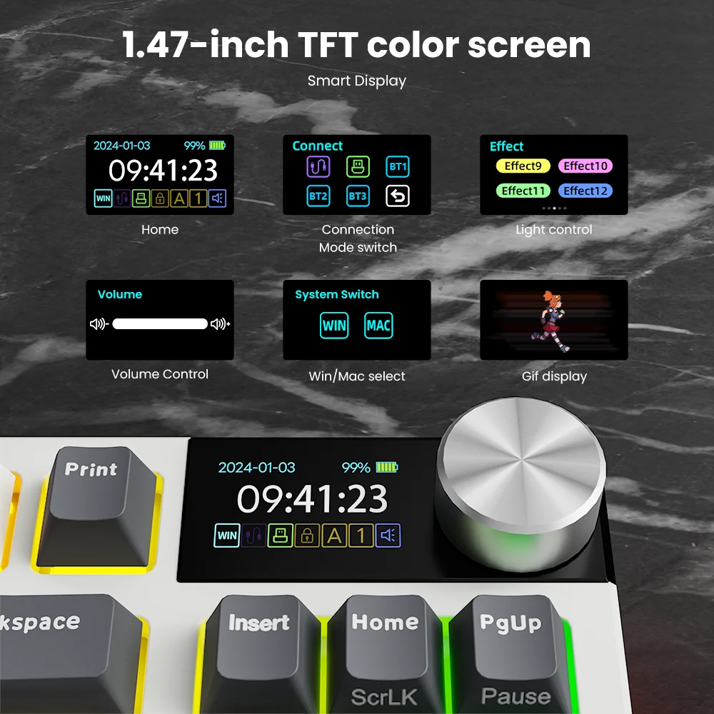 RK ROYAL KLUDGE S85 TFT Color Screent Mechanical Keyboard Tri Mode Wireless 85 Keycaps Hot-Swappable Gamer Keyboard RGB Backlit