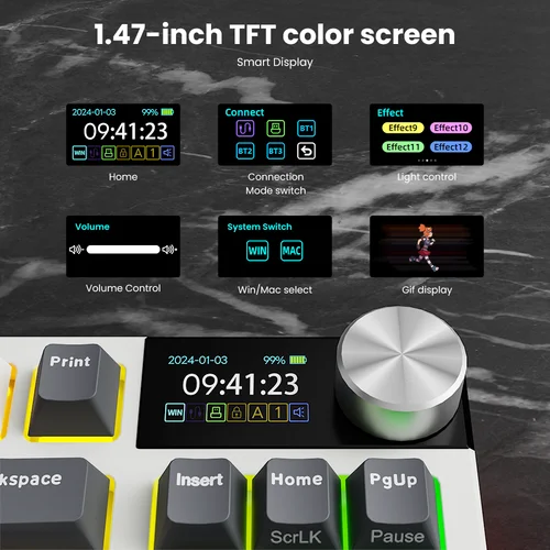 Imagen 2 del producto Teclado mecánico RK ROYAL KLUDGE S85 TFT Color Screent, modo Tri inalámbrico, 85 teclas, teclado para jugadores intercambiable en caliente, retroiluminado RGB