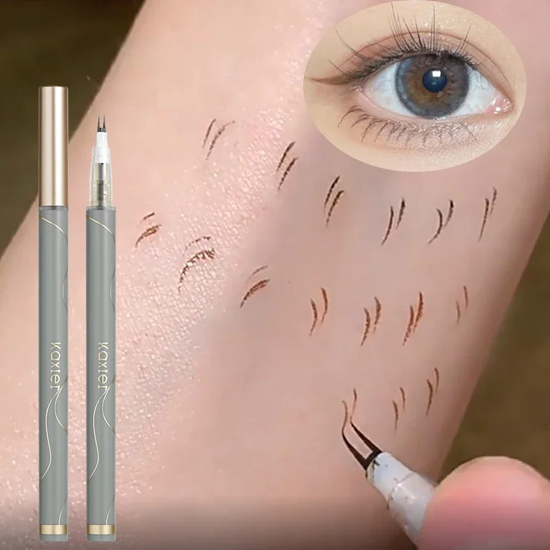 Eyeliner liquido ultrasottile a 2 punte a forchetta penna per ciglia inferiore trucco matita per occhi liscia ad asciugatura rapida matita per tatuaggio per sopracciglia a 2 punti cosmetica