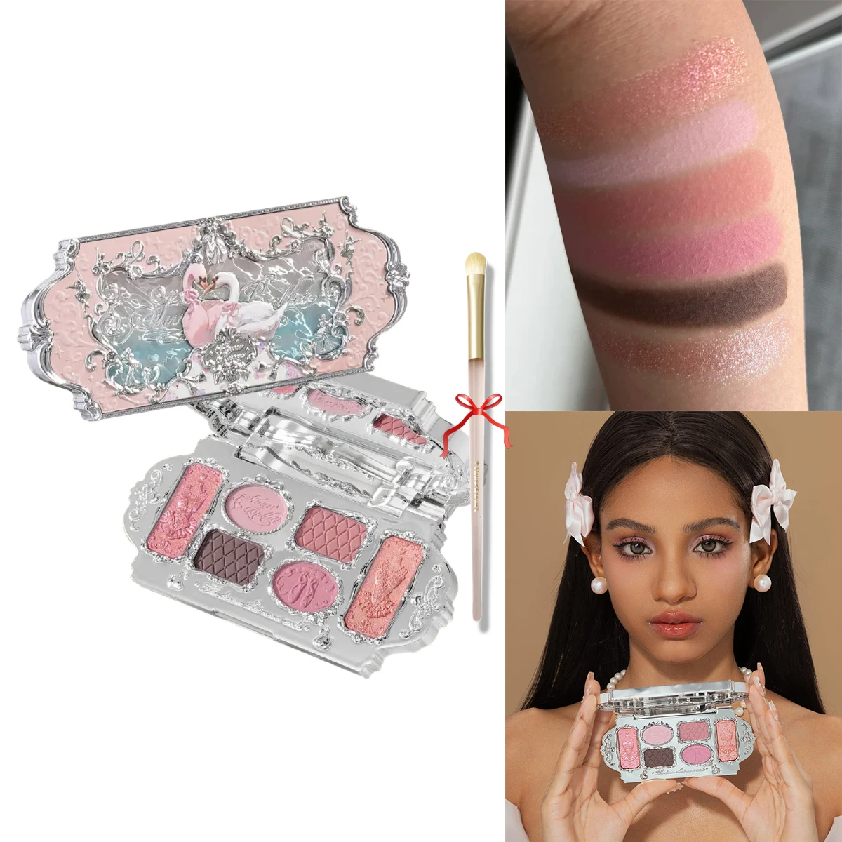 Flower Knows Swan Ballet 6 Color Eyeshadow Palette Matte Shimmer Pearl Glitter Waterproof Highly Pigmented Long Lasting Makeup image 3