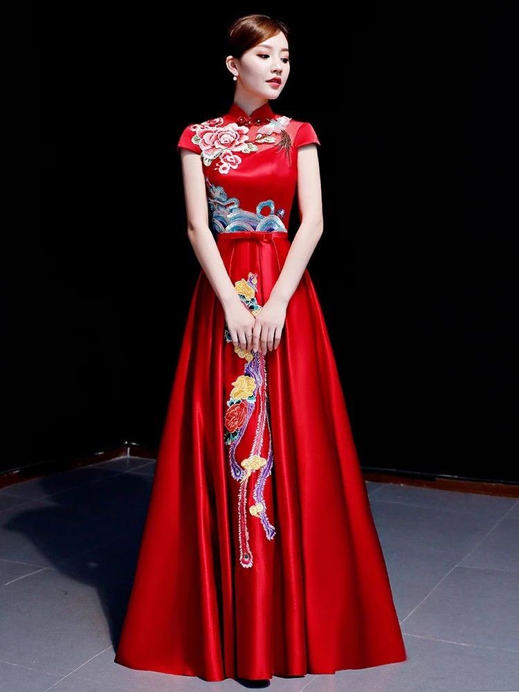 

Длинное вечернее платье с вышивкой для модных показов, сценических выступлений, свадеб, церемоний для взрослых, ежегодных встреч и торжеств