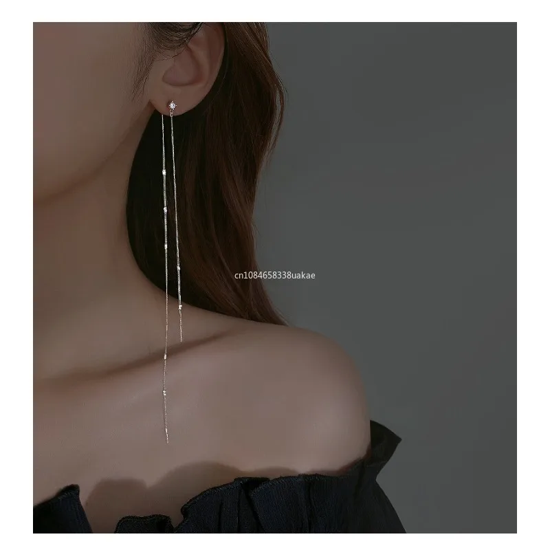 2024 Korean Women Super Long Tassel Earrings Elegant Shiny Metal Sequins Hanging Dangle Earrings Trendy Ladies Jewelry Gifts