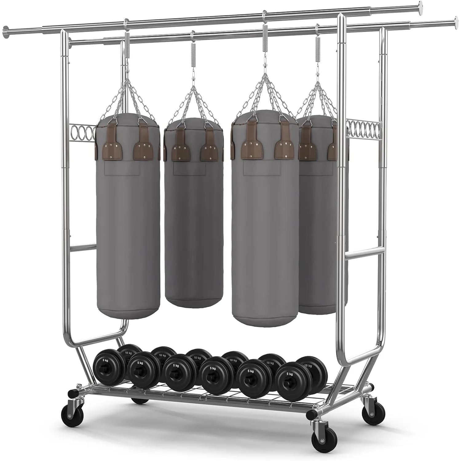 650LBS Heavy Duty Clothing Rack Collapsible Garment Rack with Wheels Double Rod Clothes Rack