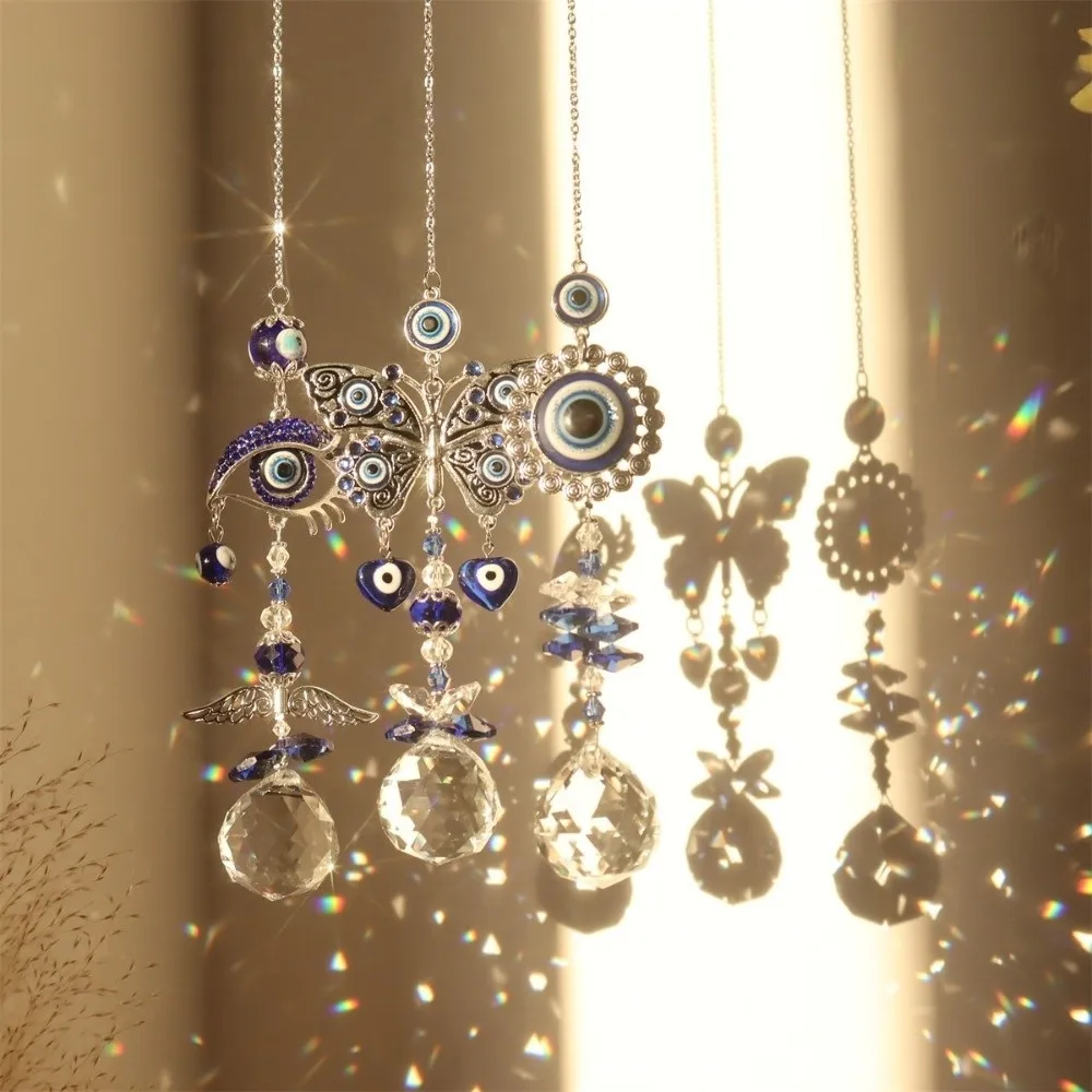 Rhinestone Devil Eye Suncatcher Rainbow Maker Crystal Balls Hanging Crystal Decor Butterfly Ornaments Sun Catcher Pendant