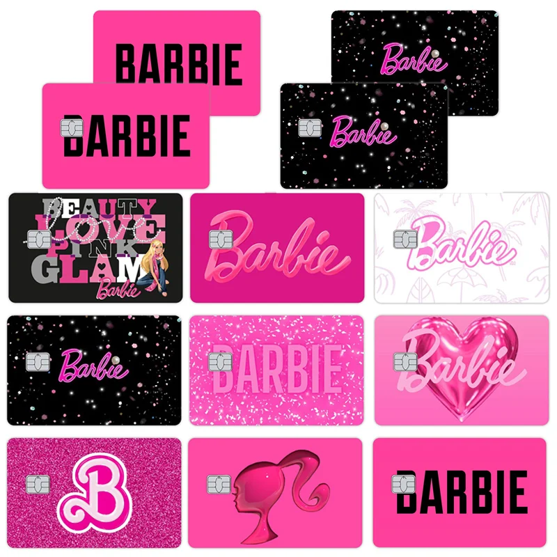 Barbie Cartoon Glitter Credit Card Stickers Skin Cover Sticker Visa Debit Bank Charge Card Big Small Nochip Waterproof Decal