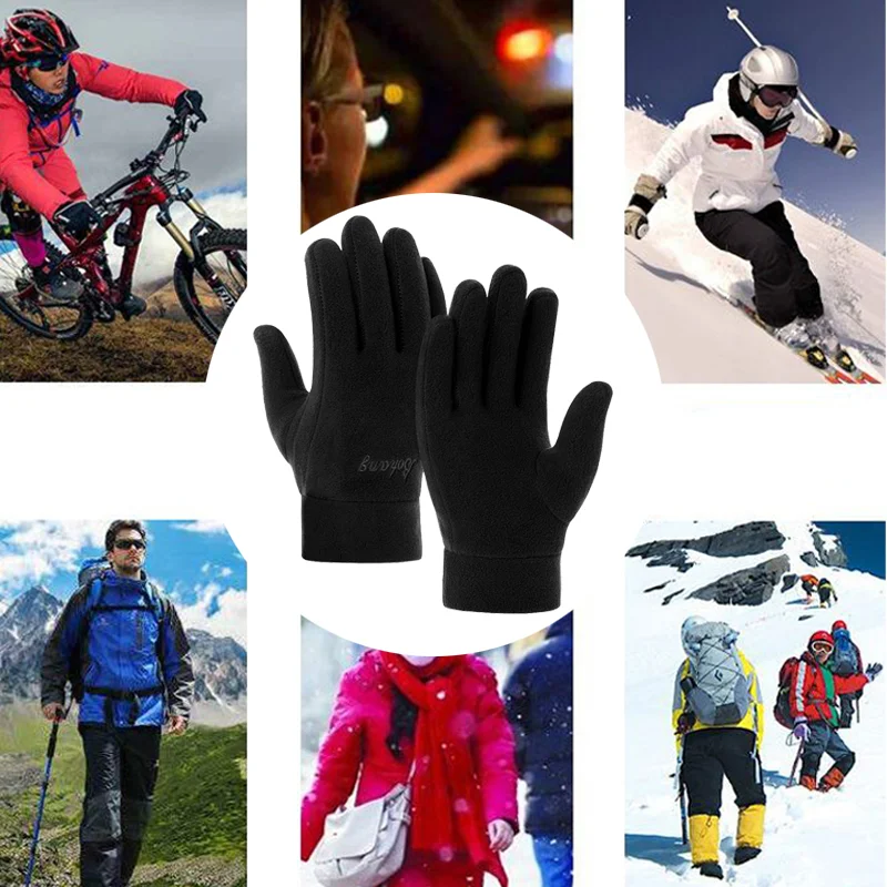 Mens Winter Gloves Solid Women Outdoor Polar Fleece Thick Warm Cold Gloves Motorcycle Cycling Wrist Glove Black Full Fingers