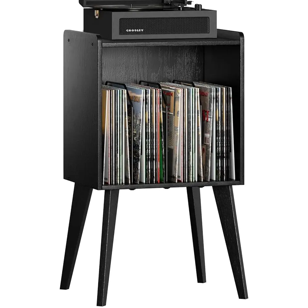 

Record Player Stand – Minimalist Vinyl Record Storage Holds Up To 160 Albums, Mid- Record Holder Display Shelf With Wood Legs,