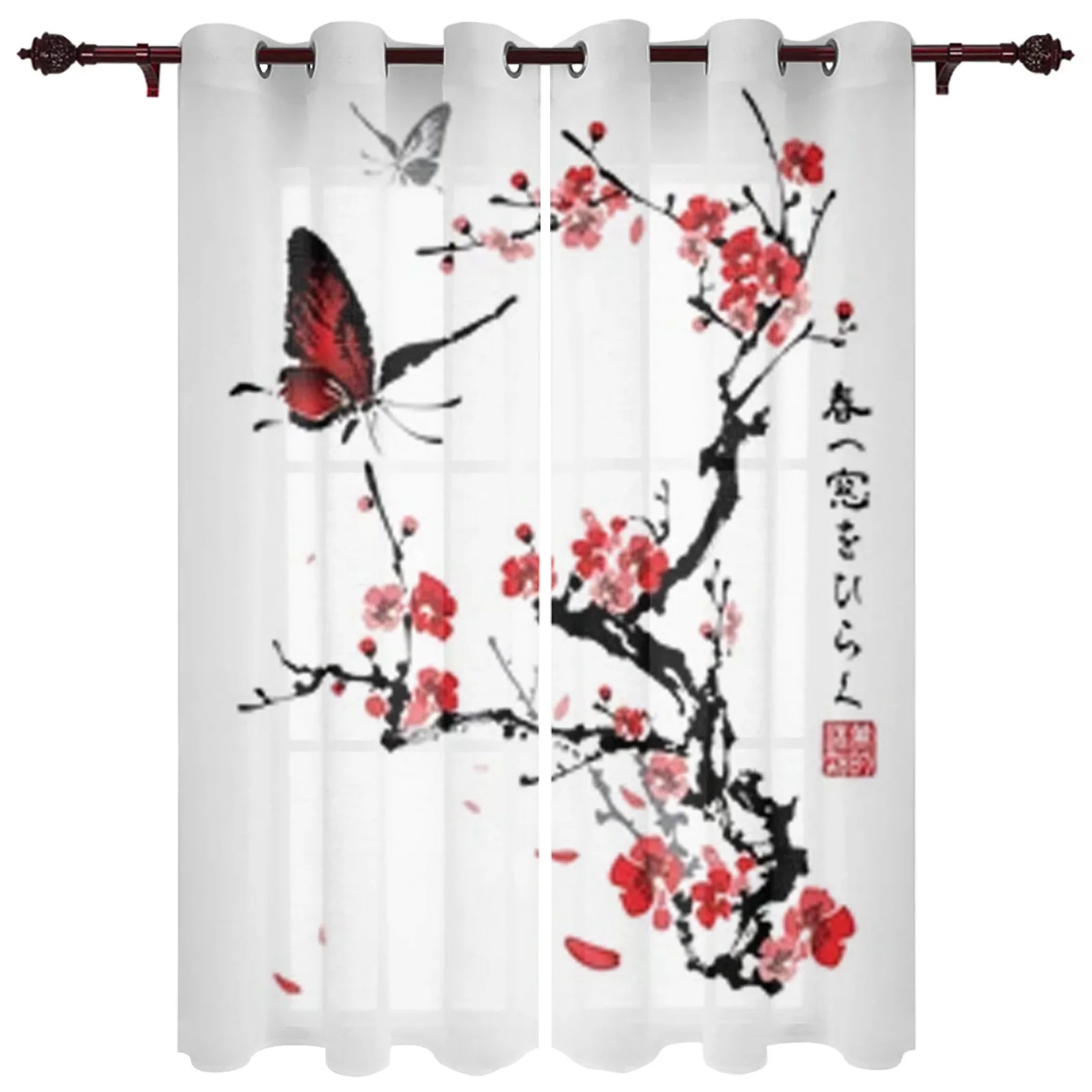 Butterfly On Cherry Blossom Branch Window Curtains For Living Room Bedroom Luxury Modern Kitchen Curtains Fabric Drapes