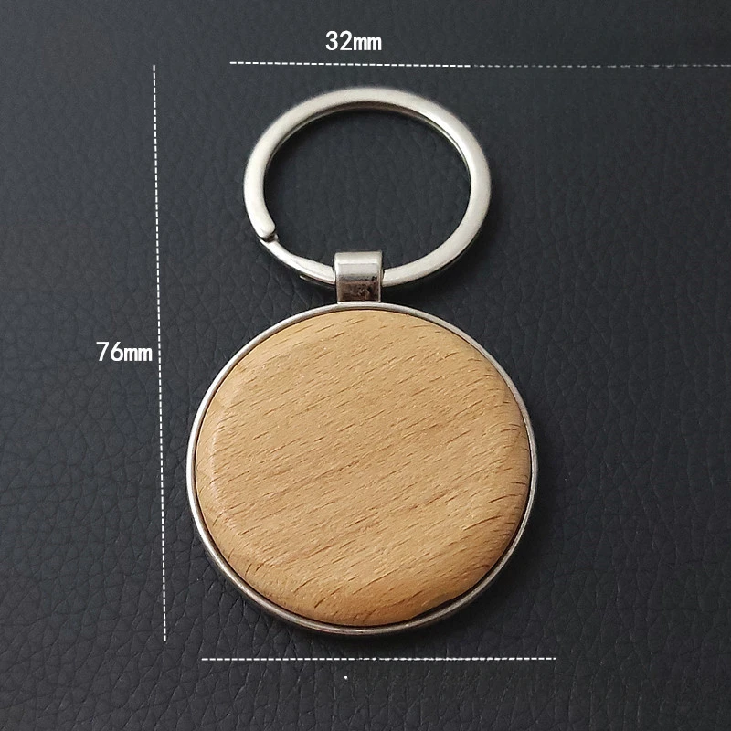 Solid Wood Beech Key Chains Metal Laser Engraving Customizable UV Logo Wooden Keychains Car Exhibition Souvenirs Keyrings Gift