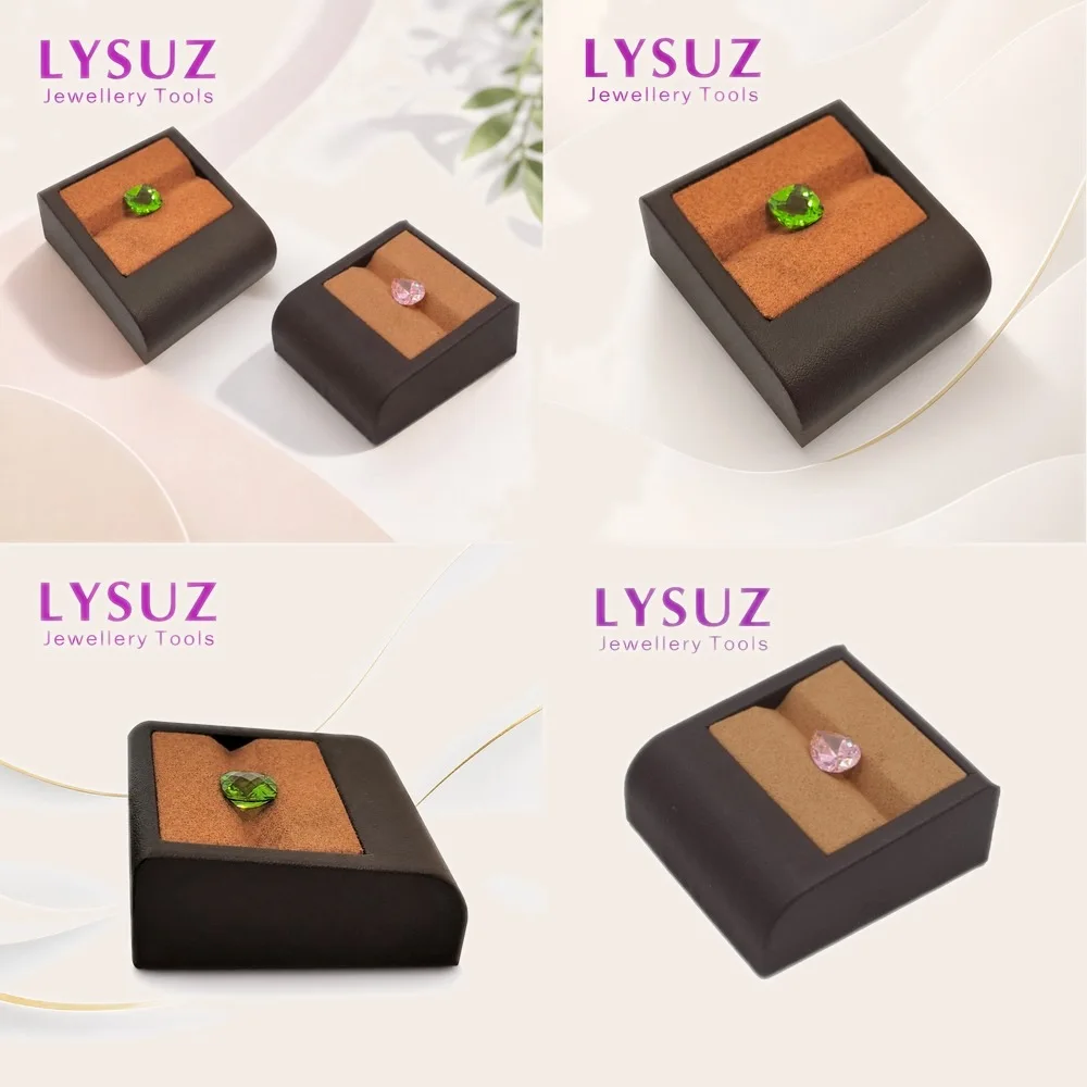 Jewelry Display Holder Loose Diamond Gemstone Counter Storage Tray Microfiber Stand Brown