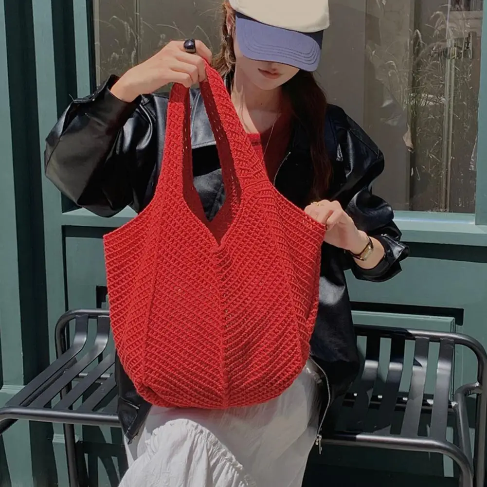 

Crochet Tote Stylish Knitted Handbag for Exotic Vacations Spacious Beach Tote with Convenient Structure Solid Color Design