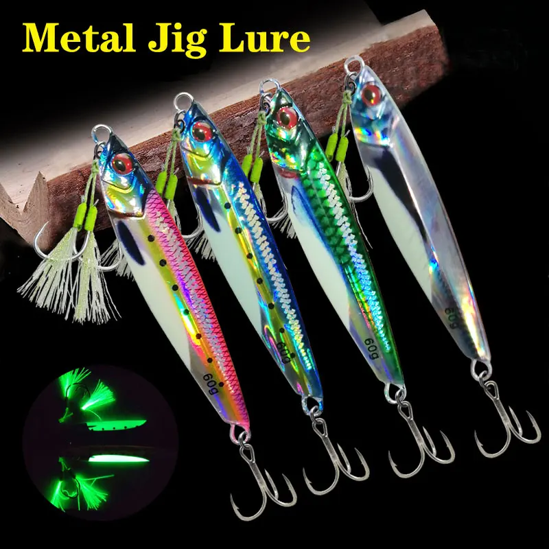 AS Slow JIg Lure Fishing UV Glow Jig 3D Print  Falling Angler 60g80g Metal Hard Bait Sinking Jigging Pesca Bait