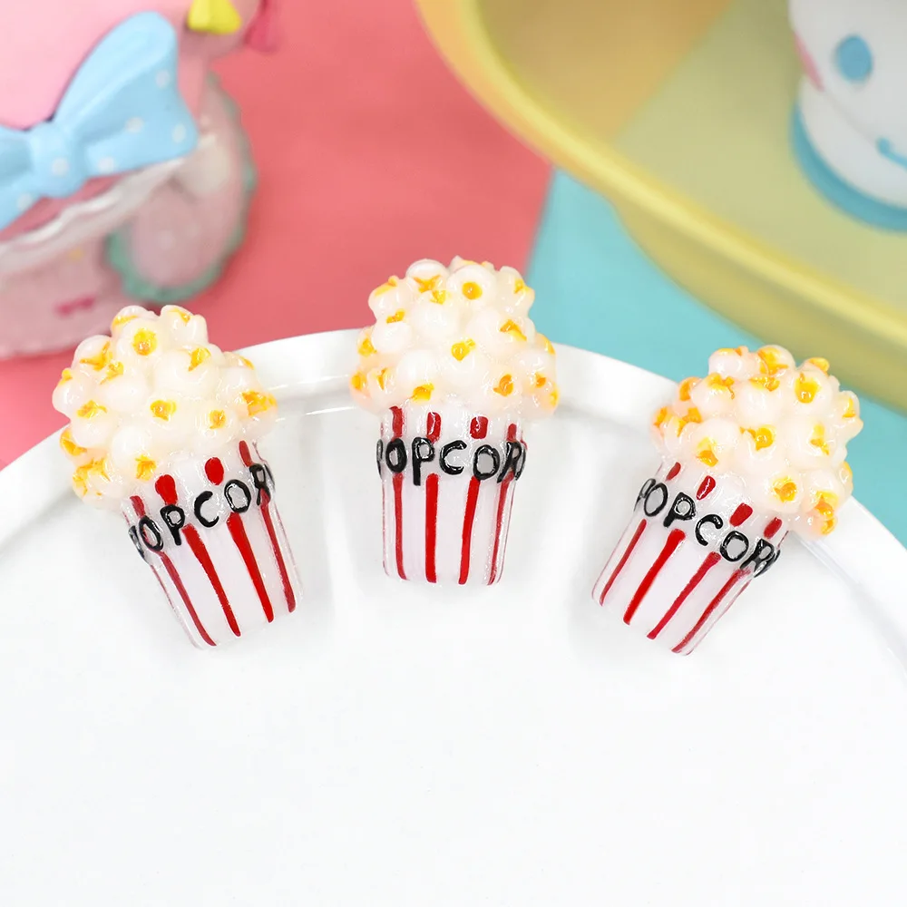 10pcs Resin Mini Popcorn Kawaii Flatback Charms Embellishments Miniature Cabochon Figures Crafts Diy Scrapbooking Accessories