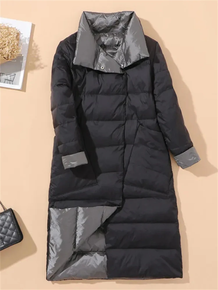 Parka larga y ligera para mujer, abrigo grueso con cuello levantado, de un solo pecho, acolchado de algodón, chaquetas cortavientos para invierno