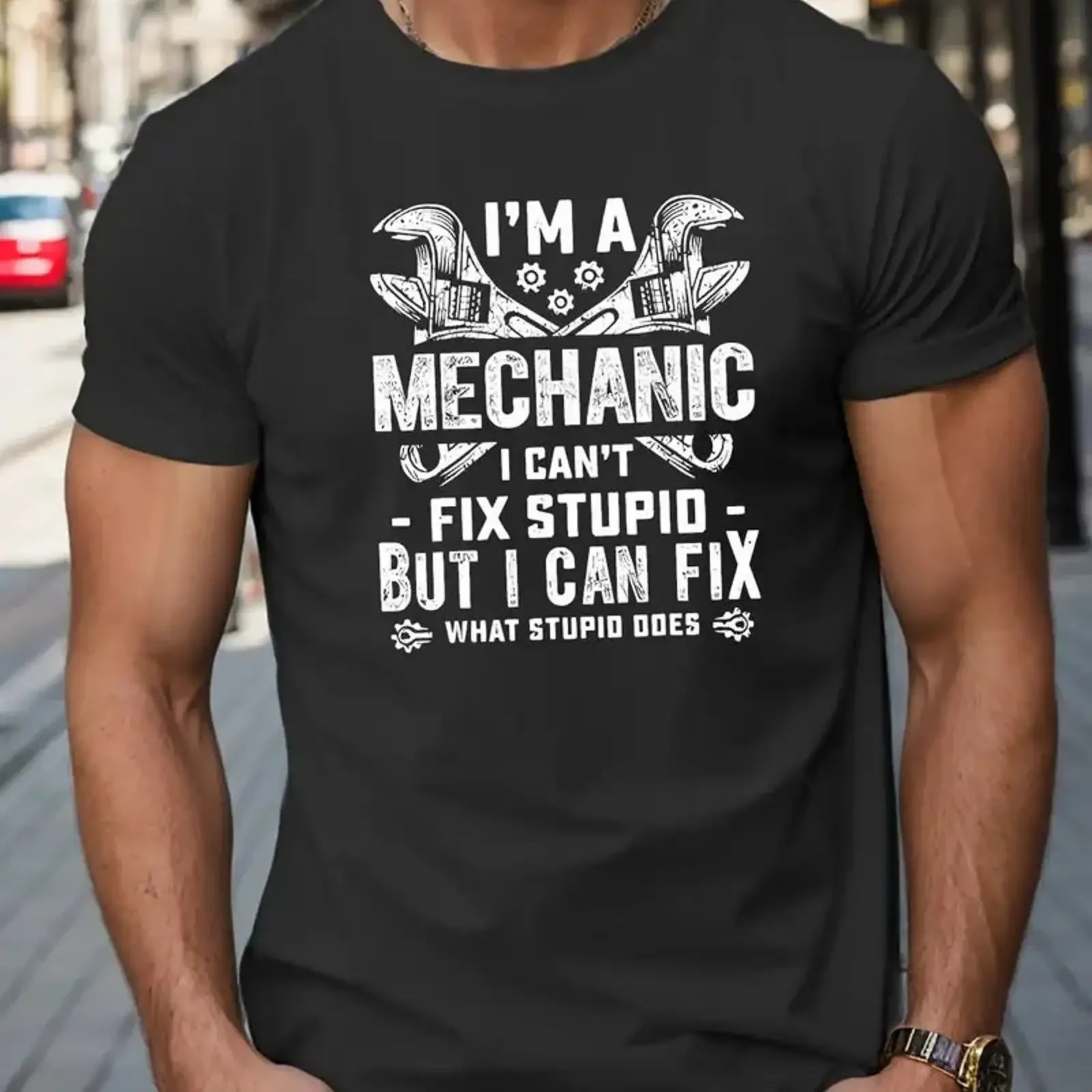 I'm A Mechanic Vintage T shirt Huge Wrench Print Top Father s Day vintage Washed Versatile Stylish Slightly designer clothes