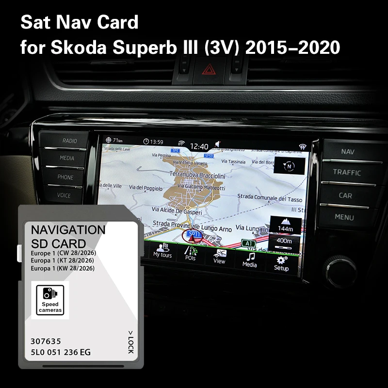 

Fitting for Skoda Superb 2015 2016 Untill 2020 32GB Memory SD Map GPS Navigation Cover Croatia Cyprus Czech Republic
